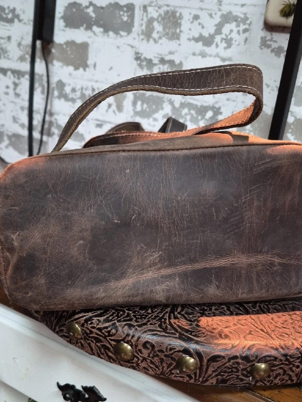 Brown Embroidered Leather Women's Backpack with Matching Wallet & Pouch